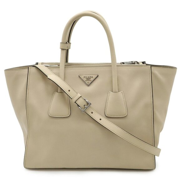 PRADA Beige Leather Shoulder Bag - Picture 1 of 9
